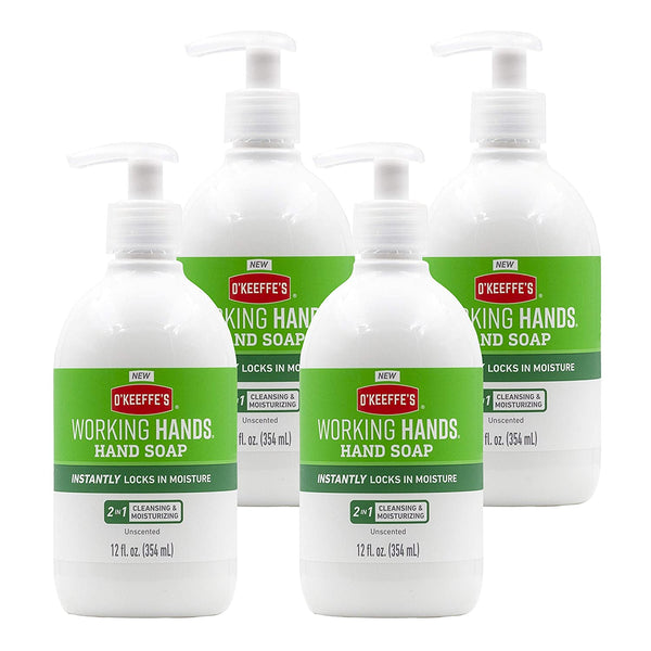 O'Keeffe's Working Hands Moisturizing Hand Soap, 12 oz Pump, Unscented, (Pack of 4)