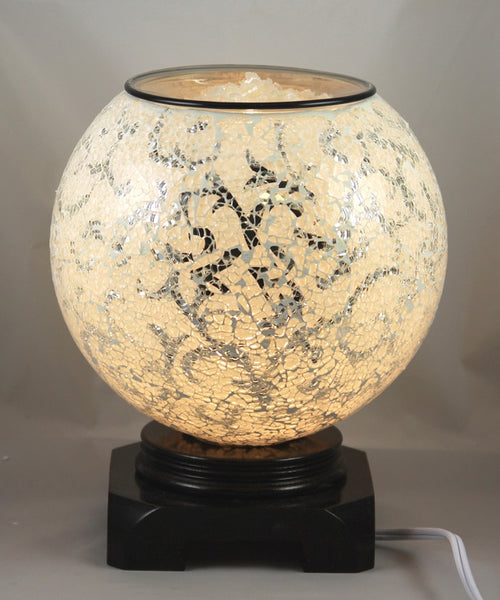 White Big Crackle Glass Electric Oil Warmer with Dimmer