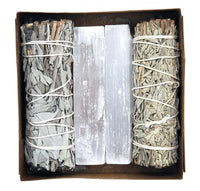 Cleansing Kit - White Sage, Selenite Sticks, Blue Sage 4"