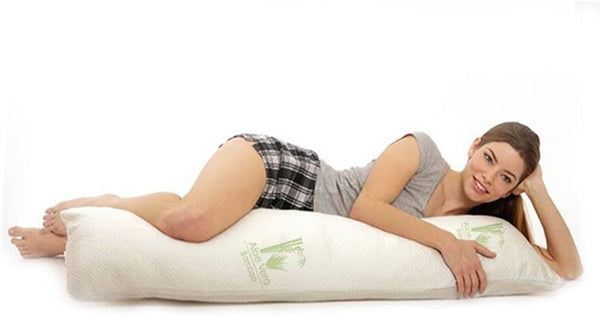 Aloe Vera Bamboo Full Body Pillow. Hypoallergenic Cool Pillow, Memory Foam, Pregnancy Pillows, Back & Side Sleeping Pillow, Long Pillow 15x42 in, no zipper